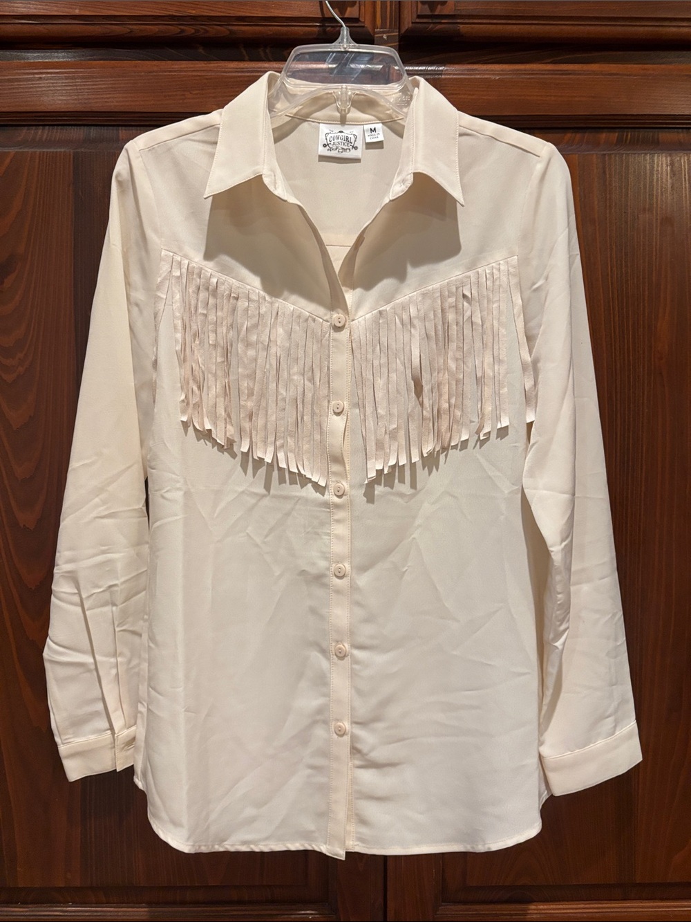 Fringed Cream Button-Down Shirt - Women's